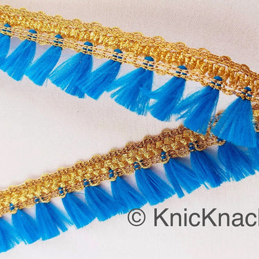 Blue Tassels Trim, Gold Fringe Trim, Beaded Trim